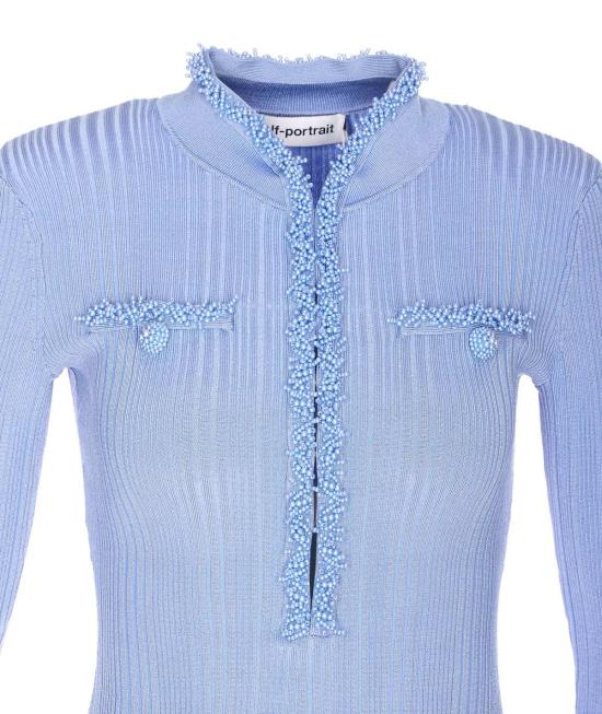  셀프 포트레이트 숏 원피스 진주 장식 니트 드레스 블루 - SELF PORTRAIT