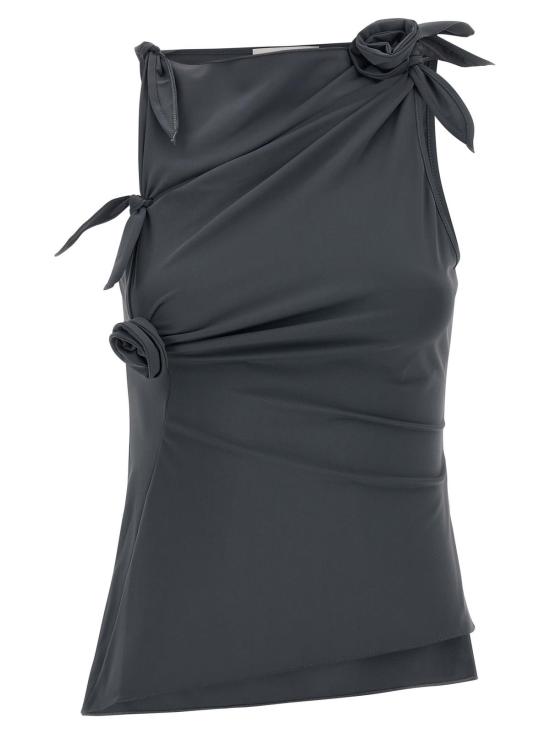  코페르니 민소매 티셔츠 비대칭 꽃무늬 상단 회색