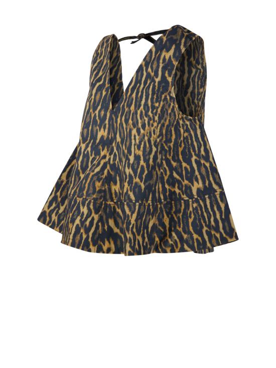 26SS 가니 레오파드 코튼 A라인 슬리브리스 탑 A1040087 894 KHAKI - GANNI