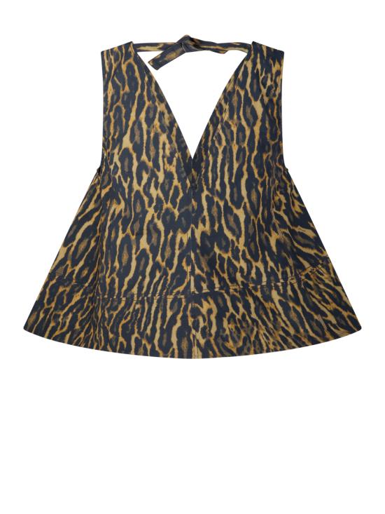 26SS 가니 레오파드 코튼 A라인 슬리브리스 탑 A1040087 894 KHAKI - GANNI