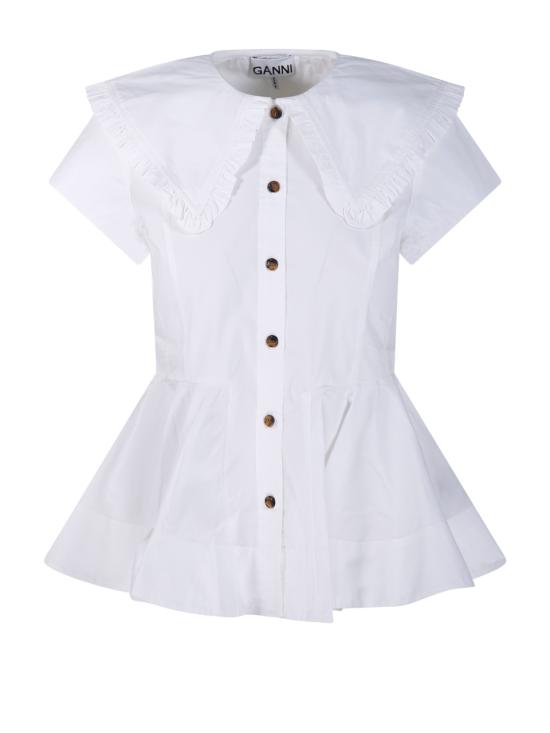 26SS 가니 쇼트 코튼 러플 셔츠 A1040093 151 BRIGHT WHITE