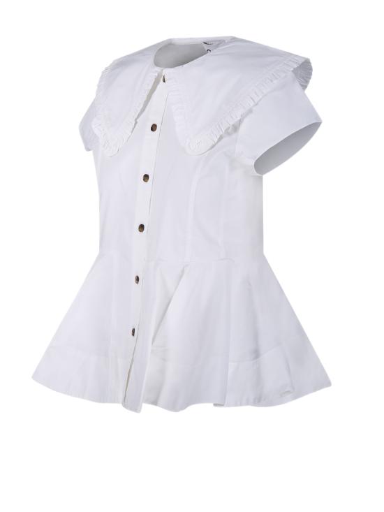 26SS 가니 쇼트 코튼 러플 셔츠 A1040093 151 BRIGHT WHITE - GANNI