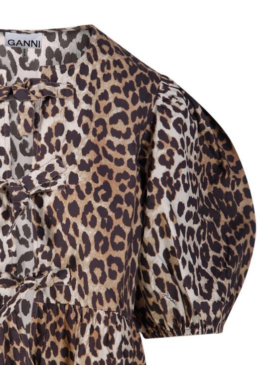 26SS 가니 레오파드 코튼 포플린 페플럼 타이 블라우스 F9116 943 LEOPARD - GANNI