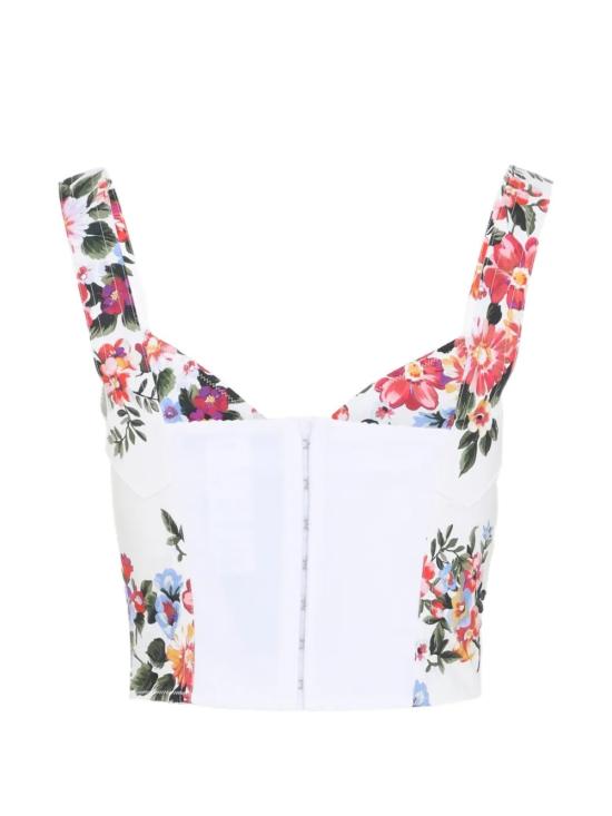 26SS 돌체앤가바나 플라워 부케 프린트 코튼 뷔스티에 탑 F7BB1T HS5UUHA5ZO White - DOLCE & GABBANA