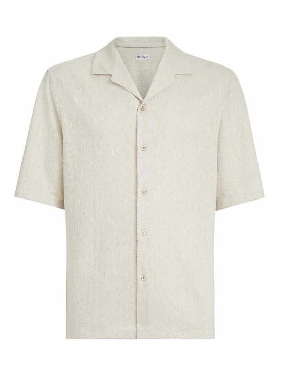 26SS 브루넬로 쿠치넬리 반팔 셔츠 MR8286684C2489 Beige