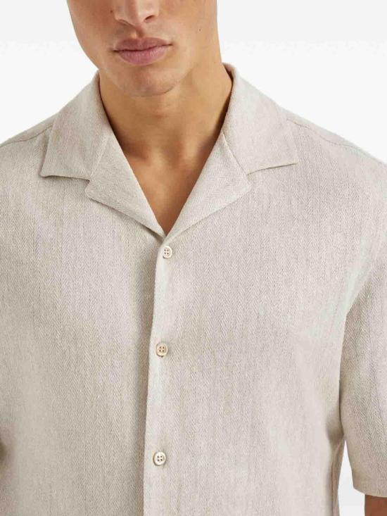 26SS 브루넬로 쿠치넬리 반팔 셔츠 MR8286684C2489 Beige - BRUNELLO CUCINELLI