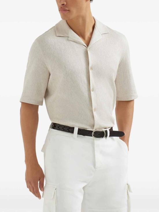 26SS 브루넬로 쿠치넬리 반팔 셔츠 MR8286684C2489 Beige - BRUNELLO CUCINELLI