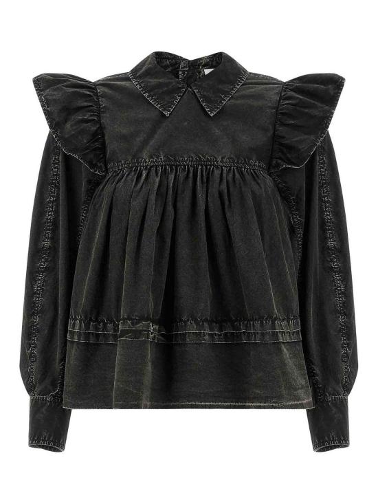 26SS 가니 워시드 프릴 블라우스 A1040061099 Black