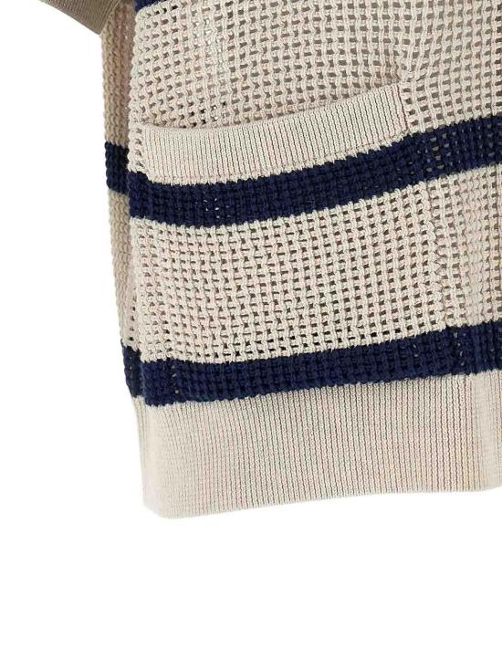26SS 브루넬로 쿠치넬리 코튼 네트 스트라이프 가디건 M19225716CYF11 Beige - BRUNELLO CUCINELLI
