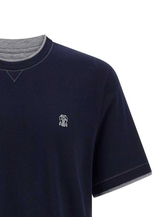 26SS 브루넬로 쿠치넬리 레이어링 코튼 저지 크루넥 티셔츠 M0B137451GCD325 Blue - BRUNELLO CUCINELLI