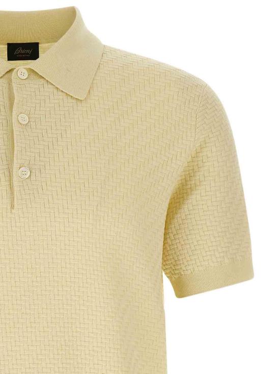  브리오니 코튼 실크 캐시미어 트라마 위브 폴로 셔츠 UMR20OPAK229200 Yellow - BRIONI