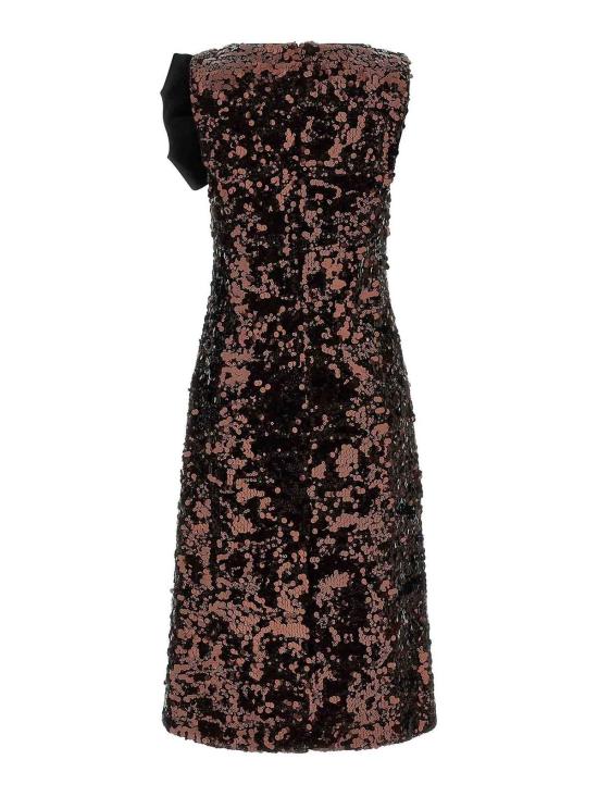 26SS 가니 시퀸 보우 숄더 미디 드레스 A1030202ZWX Brown - GANNI