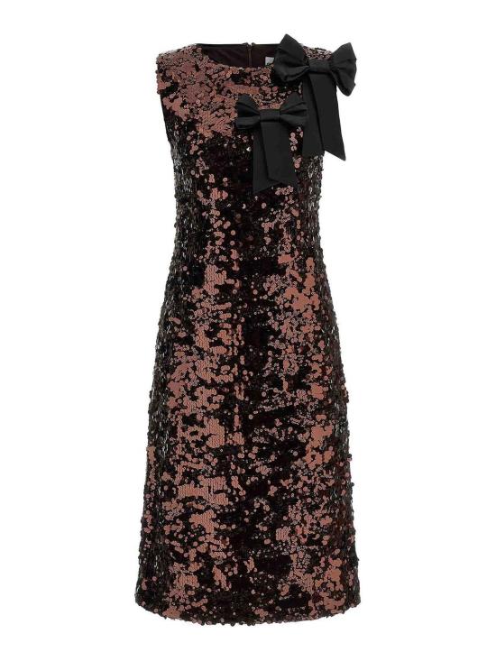 26SS 가니 시퀸 보우 숄더 미디 드레스 A1030202ZWX Brown