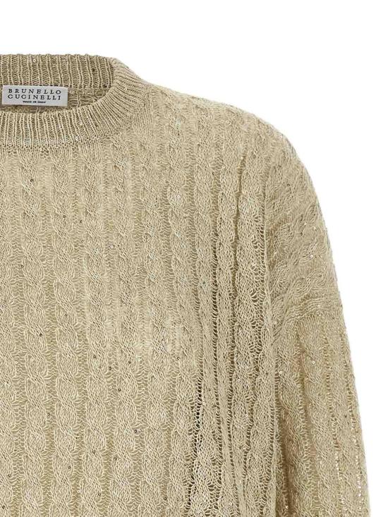  브루넬로 쿠치넬리 리넨 대즐링 케이블 오픈워크 스웨터 MCO559710C8925 Beige - BRUNELLO CUCINELLI