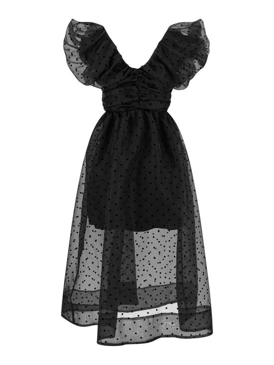 26SS 가니 프린티드 텍스쳐 오간다 롱 러치드 드레스 A1030107099 Black - GANNI