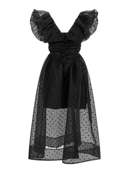 26SS 가니 프린티드 텍스쳐 오간다 롱 러치드 드레스 A1030107099 Black