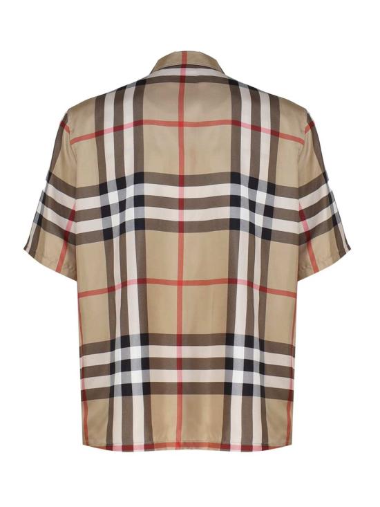  버버리 반팔 티셔츠 실크 트윌 볼링 셔츠 베이지 - BURBERRY