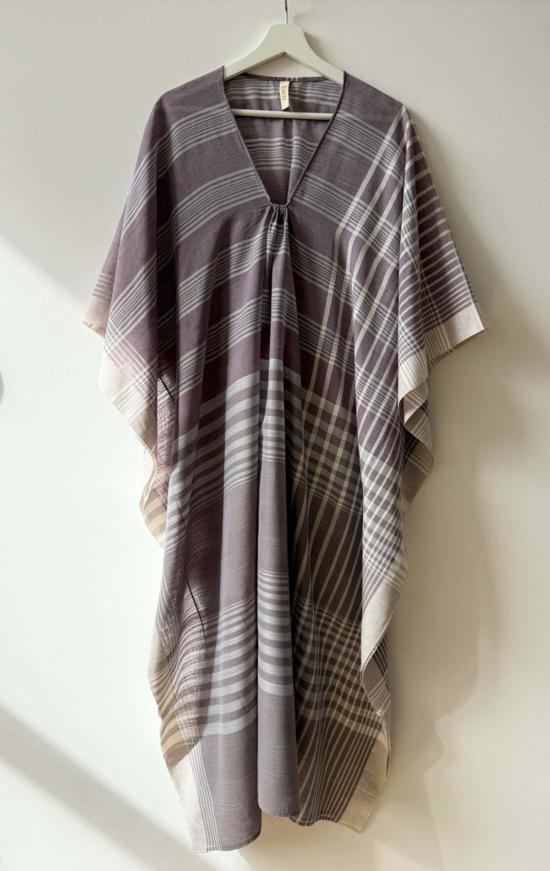  투 롱 원피스 라벤더 스트라이프 두 줄 카프탄