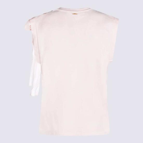  트윈셋 반팔 티셔츠 라이트 핑크 코튼 티셔츠 사비아 로사 - TWINSET