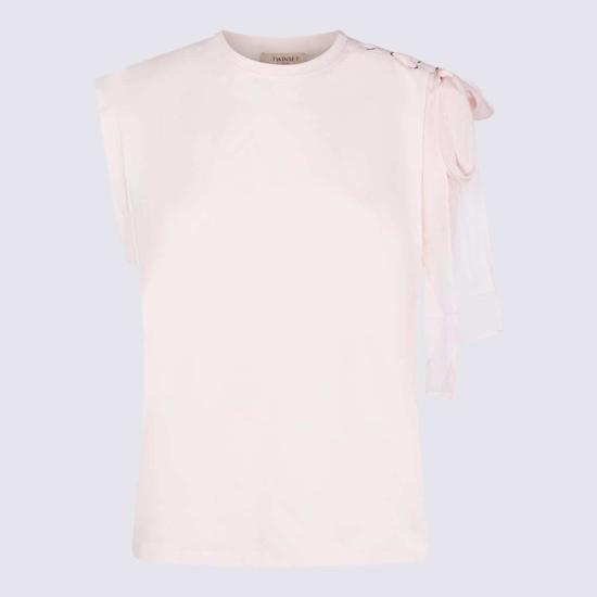  트윈셋 반팔 티셔츠 라이트 핑크 코튼 티셔츠 사비아 로사