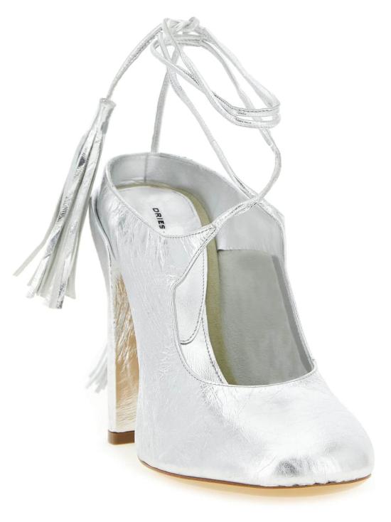  드리스 반 노튼 뮬/슬리퍼 드리스 반 노텐 라미네이트 가죽 뮬 실버 - DRIES VAN NOTEN