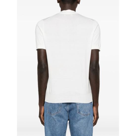  브루넬로 쿠치넬리 반팔 티셔츠 로고 자수  (화이트) - BRUNELLO CUCINELLI