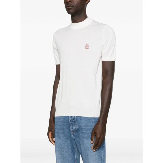  브루넬로 쿠치넬리 반팔 티셔츠 로고 자수  (화이트) - BRUNELLO CUCINELLI