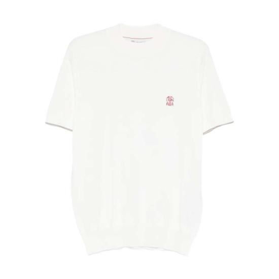  브루넬로 쿠치넬리 반팔 티셔츠 로고 자수  (화이트)