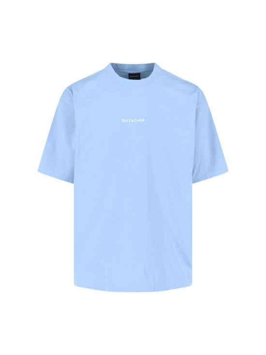  발렌시아가 반팔 티셔츠 로고 티셔츠 라이트 블루