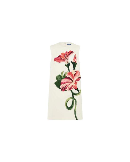  레오 린 숏 원피스 이본느 아플리케 플로럴 미니 드레스, 바인 프린트 인 스노우