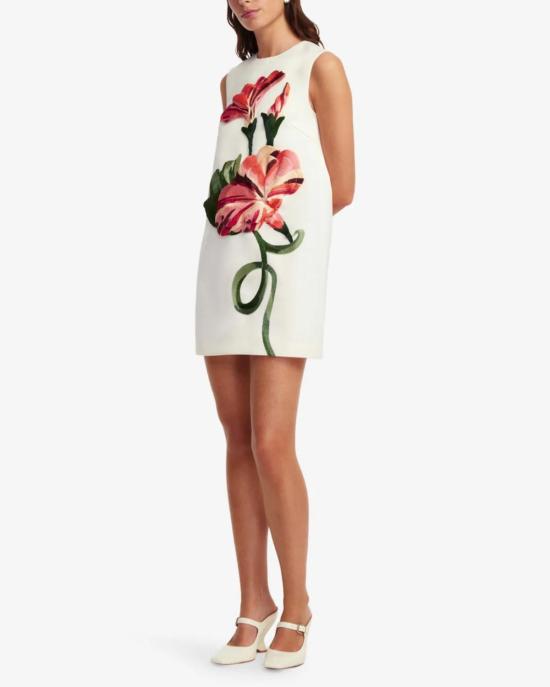  레오 린 숏 원피스 이본느 아플리케 플로럴 미니 드레스, 바인 프린트 인 스노우 - LEO LIN