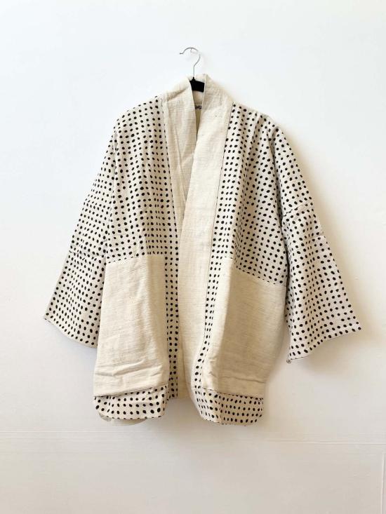  해피 프렌치 갱 코트 블랙 도트 화이트