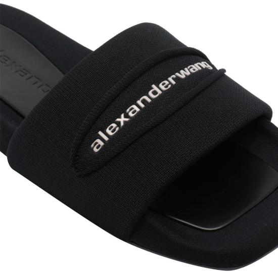  알렉산더 왕 뮬/슬리퍼 니트 로고 슬라이드 샌들 블랙 - ALEXANDER WANG