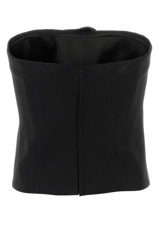  조르지오 아르마니 민소매 티셔츠 블랙 새틴 보디스 블랙 - GIORGIO ARMANI