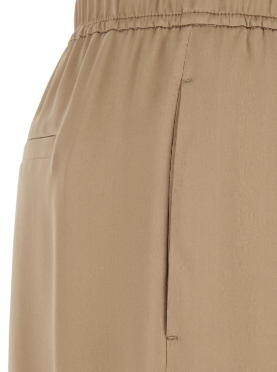  브루넬로 쿠치넬리 스트레이트 팬츠 실크 베이지 팬츠 (엘라스틱 허리, 와이드 레그) - BRUNELLO CUCINELLI