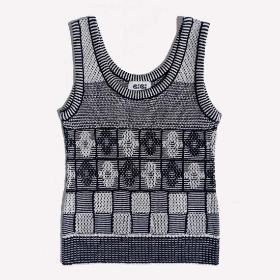  지지 니트웨어 민소매 티셔츠 릴라 플라워 체크 탱크탑 - GIGI KNITWEAR