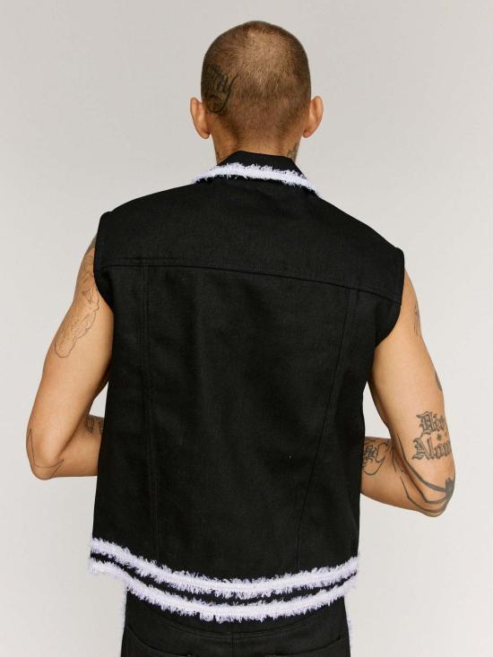  어니스트 더블유 베이커 데님 자켓 어니스트 W. 베이커 오가닉 데님 트림 슬리브리스 데님 재킷 블랙 - ERNEST W. BAKER