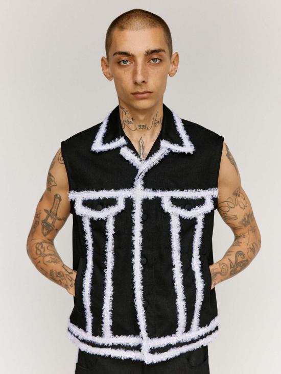  어니스트 더블유 베이커 데님 자켓 어니스트 W. 베이커 오가닉 데님 트림 슬리브리스 데님 재킷 블랙 - ERNEST W. BAKER