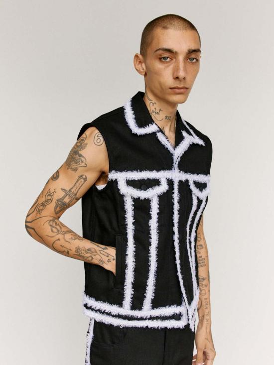  어니스트 더블유 베이커 데님 자켓 어니스트 W. 베이커 오가닉 데님 트림 슬리브리스 데님 재킷 블랙 - ERNEST W. BAKER