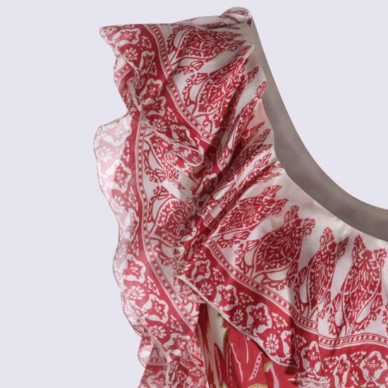  에트로 미디 원피스 멀티컬러 실크 드레스 푸시아/화이트 - ETRO