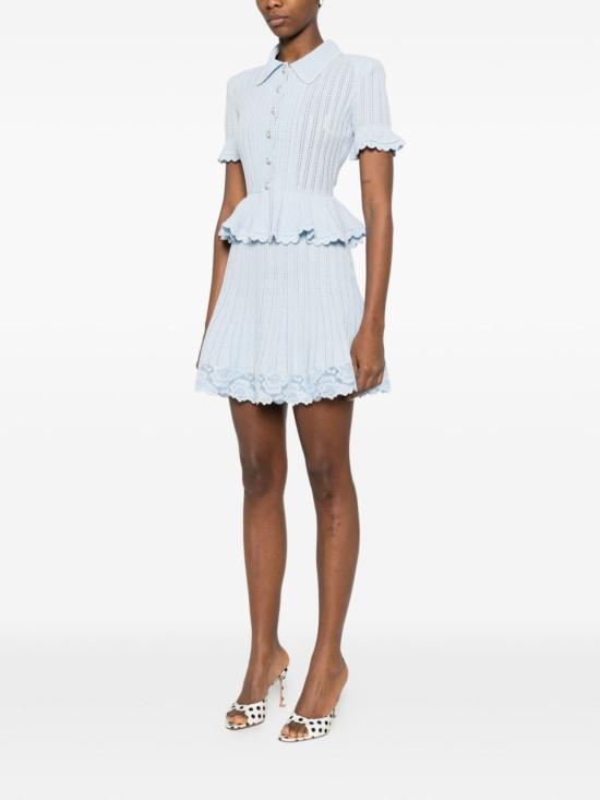  셀프 포트레이트 숏 원피스 페플럼 미니 드레스 클리어 블루 - SELF PORTRAIT