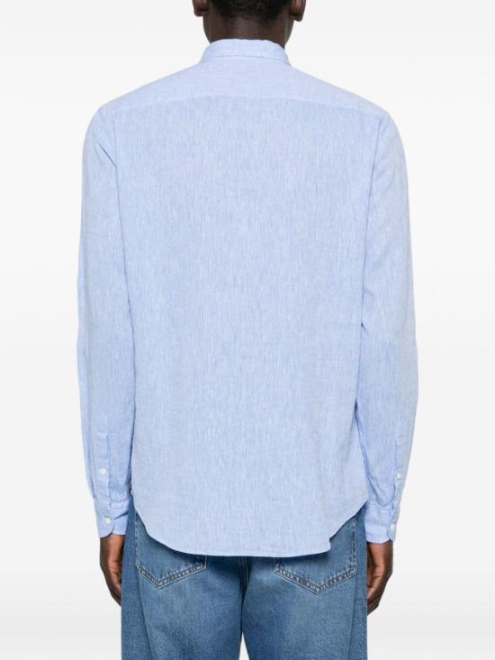  엠포리오 아르마니 긴팔 셔츠 린넨 블렌드 셔츠 클리어 블루 - EMPORIO ARMANI
