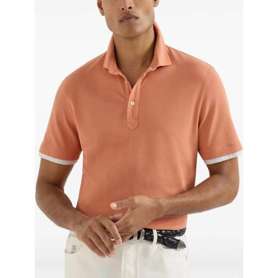  브루넬로 쿠치넬리 폴로 티셔츠 Brunello Cucinelli 스웨터 폴로 셔츠 오렌지 - BRUNELLO CUCINELLI