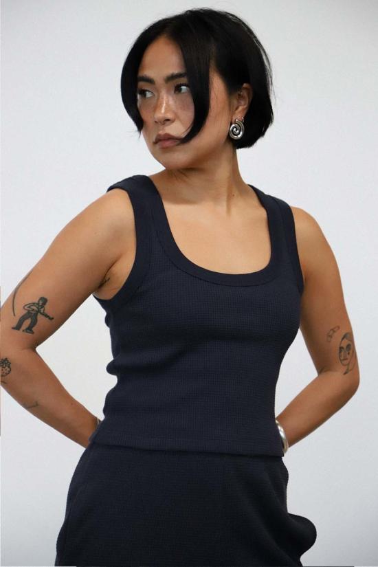  노블 민소매 티셔츠 와플 스퀘어 크롭 탱크 애쉬 - NOBLE