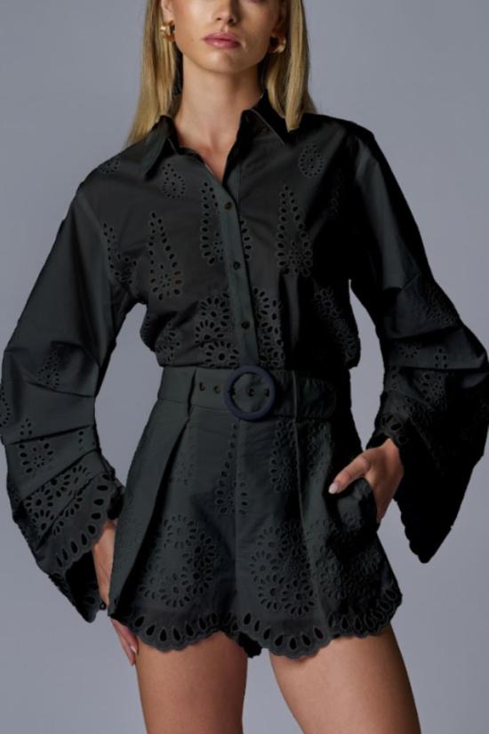  헤브론 블라우스 라켈 아일렛 탑 블랙