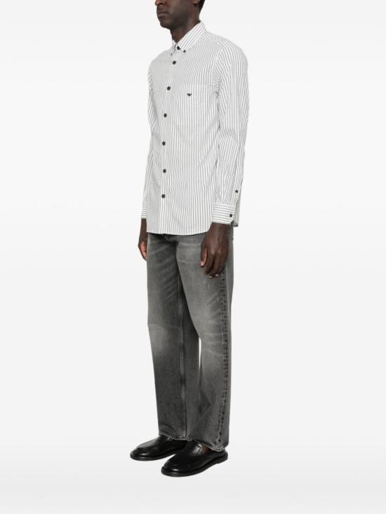  엠포리오 아르마니 긴팔 셔츠 스트라이프 코튼 셔츠 클리어 블루 - EMPORIO ARMANI