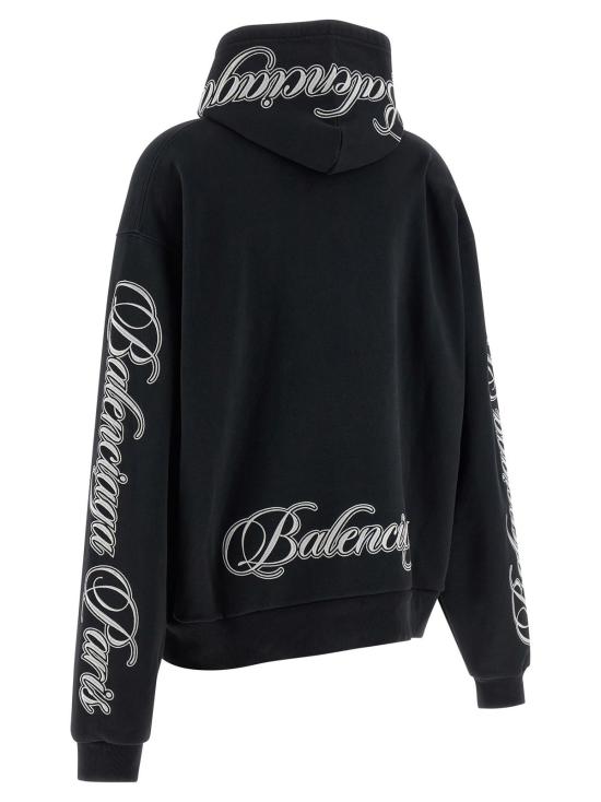  발렌시아가 스웨터 커시브 후드티 블랙 - BALENCIAGA