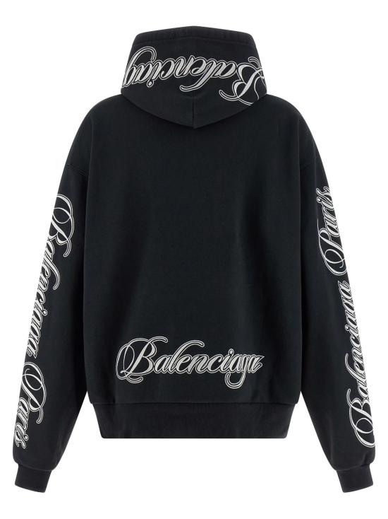  발렌시아가 스웨터 커시브 후드티 블랙 - BALENCIAGA