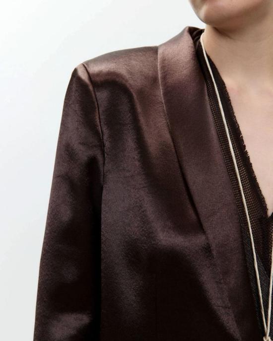  알리지 수트 자켓 알리시 샤이니 새틴 스모킹 블레이저 - ALYSI