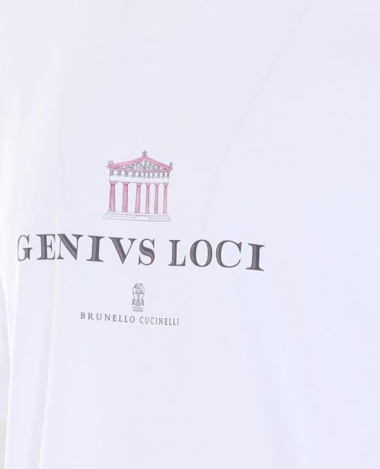  브루넬로 쿠치넬리 반팔 티셔츠 프린트 티셔츠 (화이트) - BRUNELLO CUCINELLI